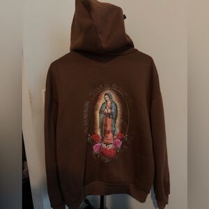Brown Hoodie with Religious Graphic